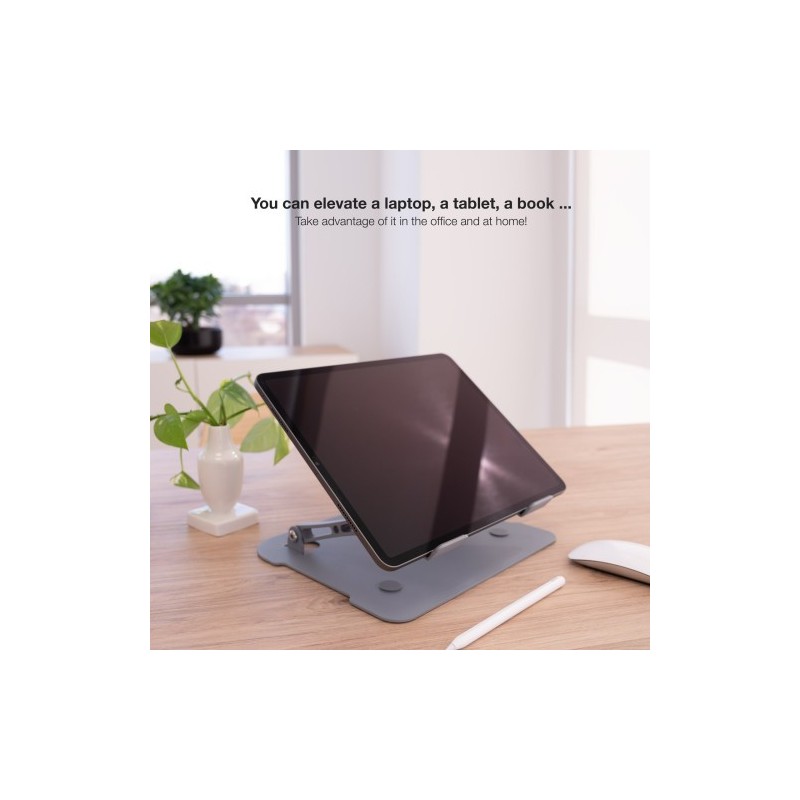 TOOQ SOPORTE ELEVADOR DE ALUMINIO AJUSTABLE ERGONÓMICO PARA PORTÁTILES, GRIS