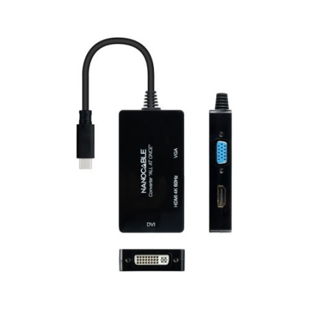 Nanocable 10.16.4301-ALL adaptador de cable de vídeo 0,2 m USB Tipo C DVI-D + VGA (D-Sub) + HDMI Negro