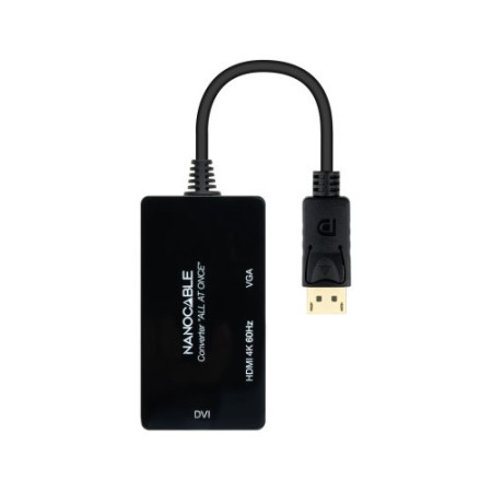 Nanocable Conversor DISPLAYPORT a HDMI/DVI/VGA, 20 cm, Negro
