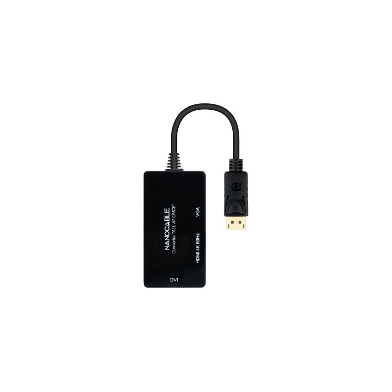 Nanocable Conversor DISPLAYPORT a HDMI/DVI/VGA, 20 cm, Negro