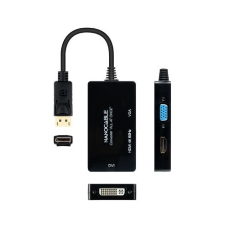 Nanocable Conversor DISPLAYPORT a HDMI/DVI/VGA, 20 cm, Negro