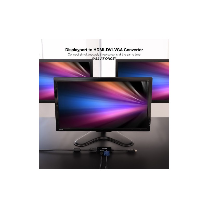 Nanocable Conversor DISPLAYPORT a HDMI/DVI/VGA, 20 cm, Negro
