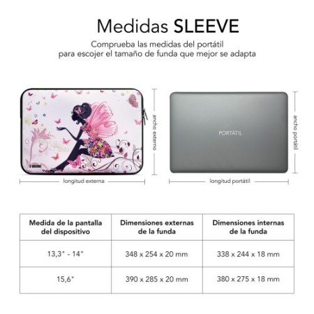 SUBBLIM Funda Ordenador Neopreno Trendy Sleeve Neo Hada 13,3-14″