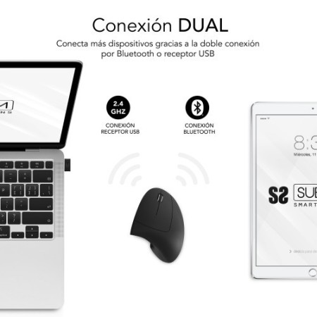 SUBBLIM Ratón GLIDE VERTICAL ERGO DUAL MOUSE BATTERY BLACK