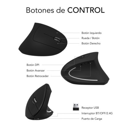 SUBBLIM Ratón GLIDE VERTICAL ERGO DUAL MOUSE BATTERY BLACK