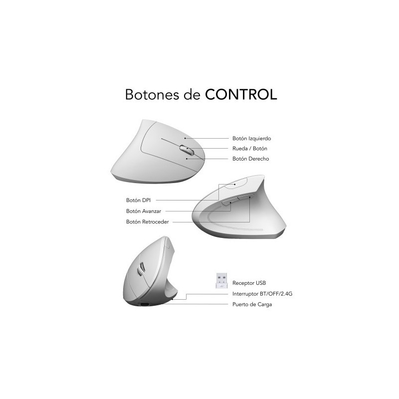 SUBBLIM Ratón GLIDE VERTICAL ERGO DUAL MOUSE BATTERY WHITE