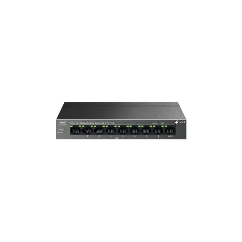 TP-LINK SWITCH DE SOBREMESA DE 9 PUERTOS 10/100 MBPS CON POE+ DE 8 PUERTOS PUERTOS: 8× 10/100 MBPS POE+, 1× 10/100 MBPS SIN POE 