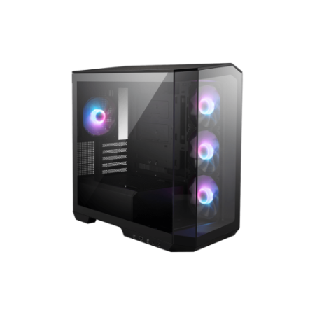 CAJA MSI MAG PANO M100R PZ,2X2.5″+1X2.5″/3.5”+1X3.5”,3X120MM+1X120MM (ARGB),1XUSB3.2+1USB3.2 TYPE C+AUDIO+MICRO,MID TOWER,NEGRA 