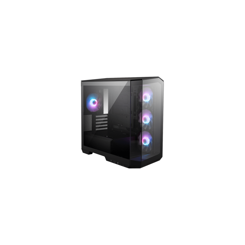 CAJA MSI MAG PANO M100R PZ,2X2.5″+1X2.5″/3.5”+1X3.5”,3X120MM+1X120MM (ARGB),1XUSB3.2+1USB3.2 TYPE C+AUDIO+MICRO,MID TOWER,NEGRA 