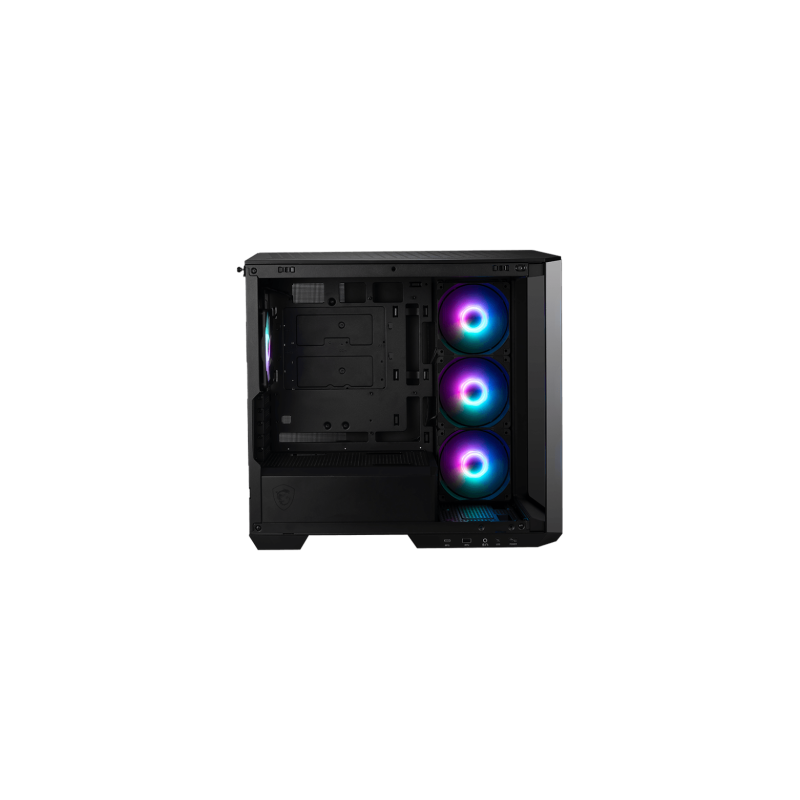 CAJA MSI MAG PANO M100R PZ,2X2.5″+1X2.5″/3.5”+1X3.5”,3X120MM+1X120MM (ARGB),1XUSB3.2+1USB3.2 TYPE C+AUDIO+MICRO,MID TOWER,NEGRA 