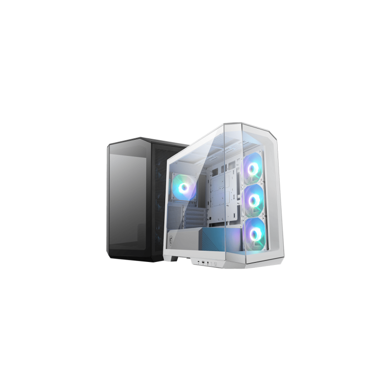 CAJA MSI MAG PANO M100R PZ,2X2.5″+1X2.5″/3.5”+1X3.5”,3X120MM+1X120MM (ARGB),1XUSB3.2+1USB3.2 TYPE C+AUDIO+MICRO,MID TOWER,NEGRA 
