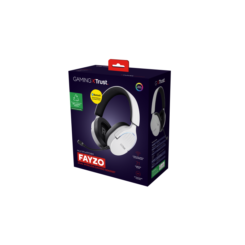 Trust GXT 491W FAYZO Auriculares Inalámbrico y alámbrico Diadema Juego USB Tipo C Bluetooth Negro, Blanco