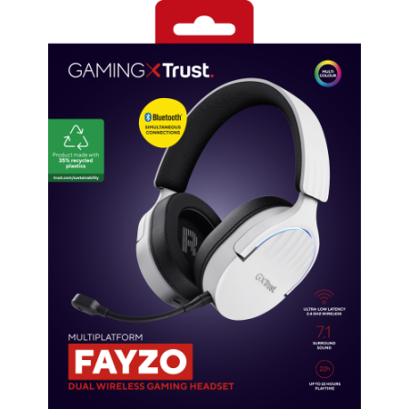 Trust GXT 491W FAYZO Auriculares Inalámbrico y alámbrico Diadema Juego USB Tipo C Bluetooth Negro, Blanco
