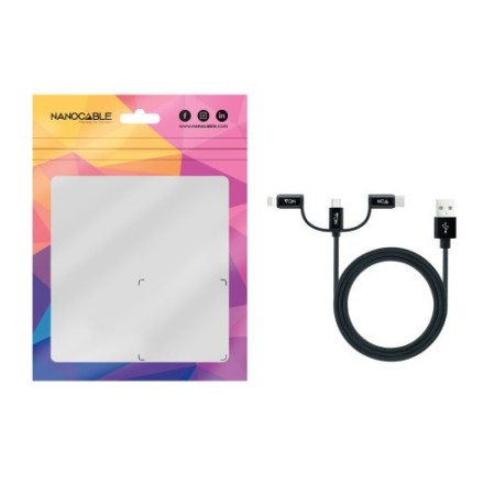 Nanocable Cable USB 3 en 1 Carga/Datos USB-A a USB-C/Micro USB/Lightning 1 m, Negro
