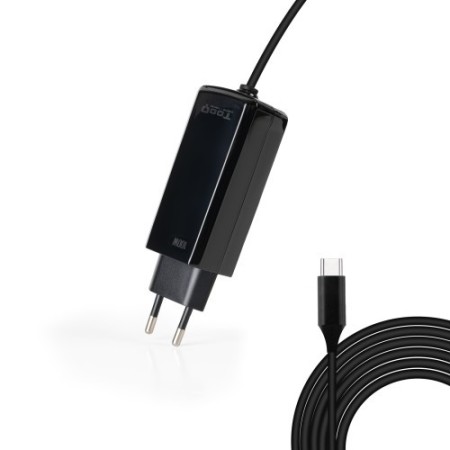 TooQ Cargador de portátil GAN USB-C PD 100W, Negro