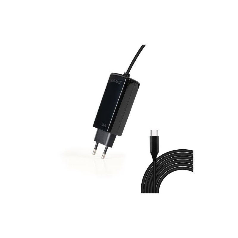 TooQ Cargador de portátil GAN USB-C PD 90W, Negro