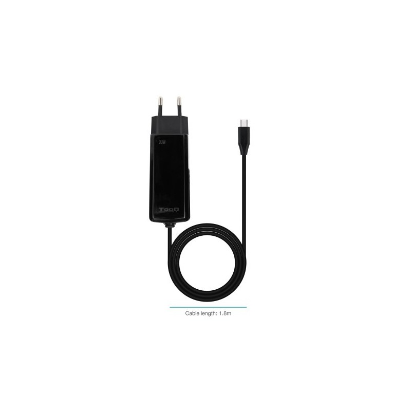 TooQ Cargador de portátil GAN USB-C PD 90W, Negro