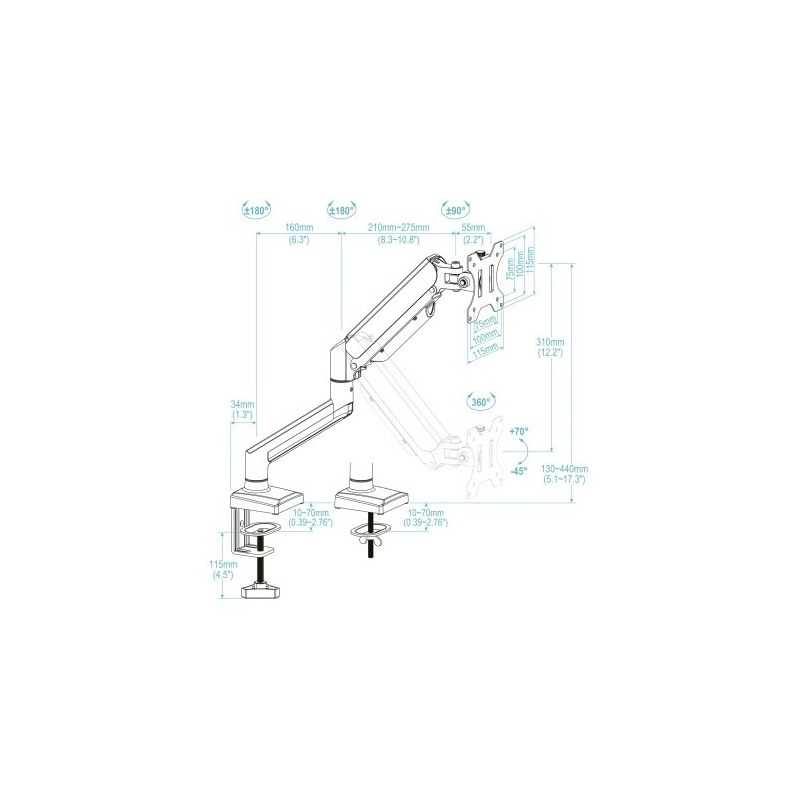 TooQ DB1334TNR-B soporte para monitor 86,4 cm (34″) Escritorio Negro