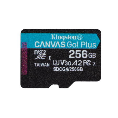 Kingston Technology Tarjeta microSDXC Canvas Go Plus Gen4 de 256 GB, 200 MB/s, A2 U3 V30 y adaptador