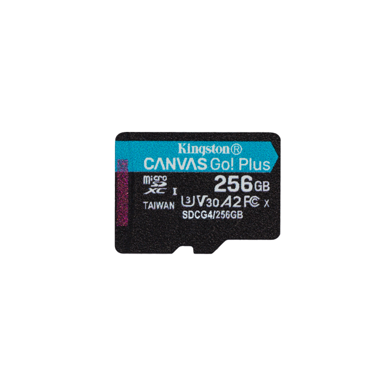 Kingston Technology Tarjeta microSDXC Canvas Go Plus Gen4 de 256 GB, 200 MB/s, A2 U3 V30 y adaptador