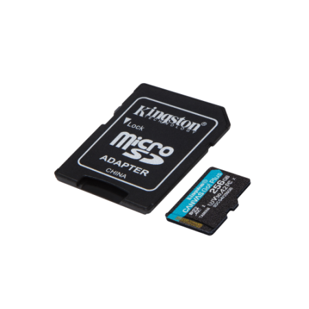 Kingston Technology Tarjeta microSDXC Canvas Go Plus Gen4 de 256 GB, 200 MB/s, A2 U3 V30 y adaptador