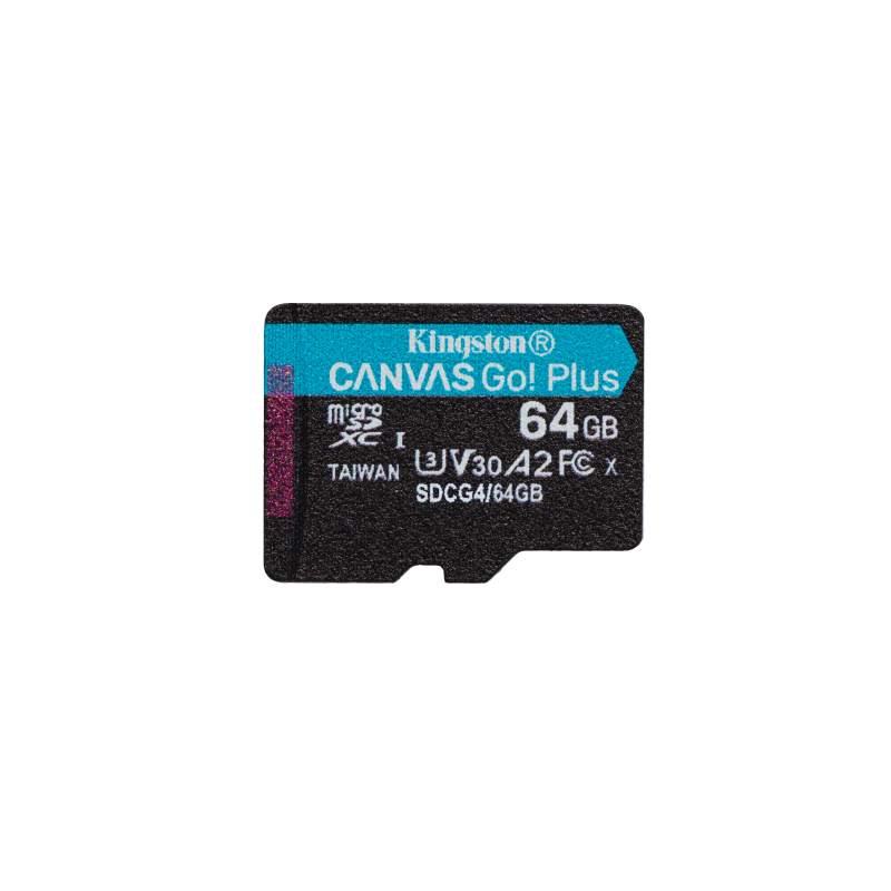 Kingston Technology Tarjeta microSDXC Canvas Go Plus Gen4 de 64 GB, 200 MB/s, A2 U3 V30 y adaptador