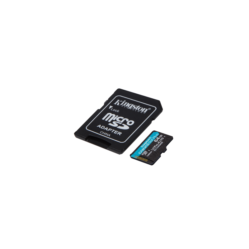 Kingston Technology Tarjeta microSDXC Canvas Go Plus Gen4 de 64 GB, 200 MB/s, A2 U3 V30 y adaptador