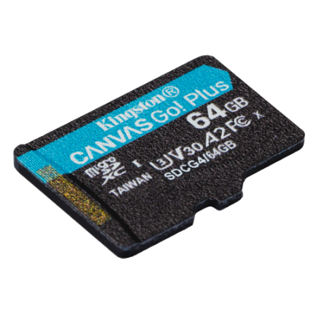 Kingston Technology Tarjeta microSDXC Canvas Go Plus Gen4 de 64 GB, 200 MB/s, A2 U3 V30 y adaptador