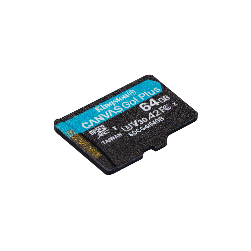 Kingston Technology Tarjeta microSDXC Canvas Go Plus Gen4 de 64 GB, 200 MB/s, A2 U3 V30 y adaptador
