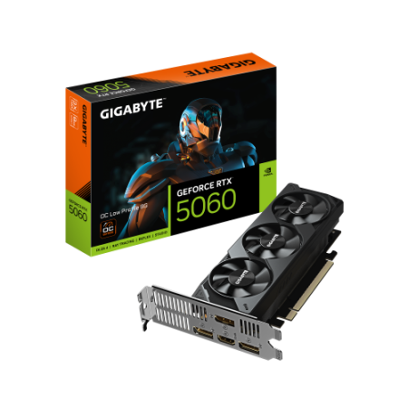 GIGABYTE GeForce RTX 5060 OC Low Profile 8G Tarjeta Gráfica - 8GB GDDR7, 128bit, PCI-E 5.0, 2512 MHz Frecuencia del núcleo, 3 x 