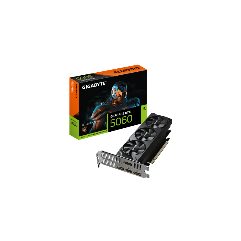GIGABYTE GeForce RTX 5060 OC Low Profile 8G Tarjeta Gráfica - 8GB GDDR7, 128bit, PCI-E 5.0, 2512 MHz Frecuencia del núcleo, 3 x 