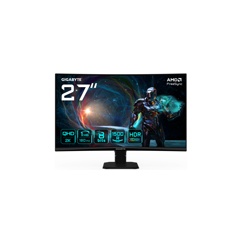 GIGABYTE GS27QCA 27″ Monitor Curvo para Gaming QHD - 2560 x 1440, 180Hz, 1ms, 250 cd/m², FreeSync, HDR Ready, HDMI 2.0, DisplayP
