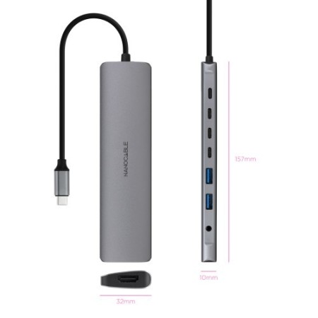 NANOCABLE HUB USB-C 2xUSB-A+3xUSB-C+USB-C CARGA+HDMI+AUDIO