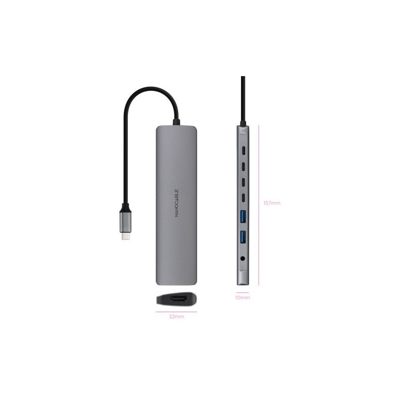 NANOCABLE HUB USB-C 2xUSB-A+3xUSB-C+USB-C CARGA+HDMI+AUDIO