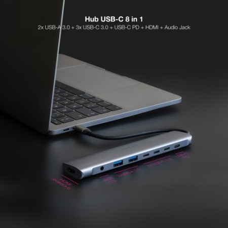 NANOCABLE HUB USB-C 2xUSB-A+3xUSB-C+USB-C CARGA+HDMI+AUDIO