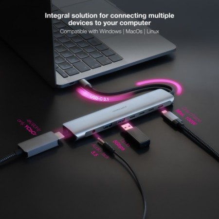 NANOCABLE HUB USB-C 2xUSB-A+3xUSB-C+USB-C CARGA+HDMI+AUDIO