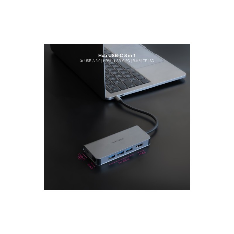 NANOCABLE HUB USB-C 3xUSB-A+HDMI+USB-C CARGA+RJ45+TF+SD