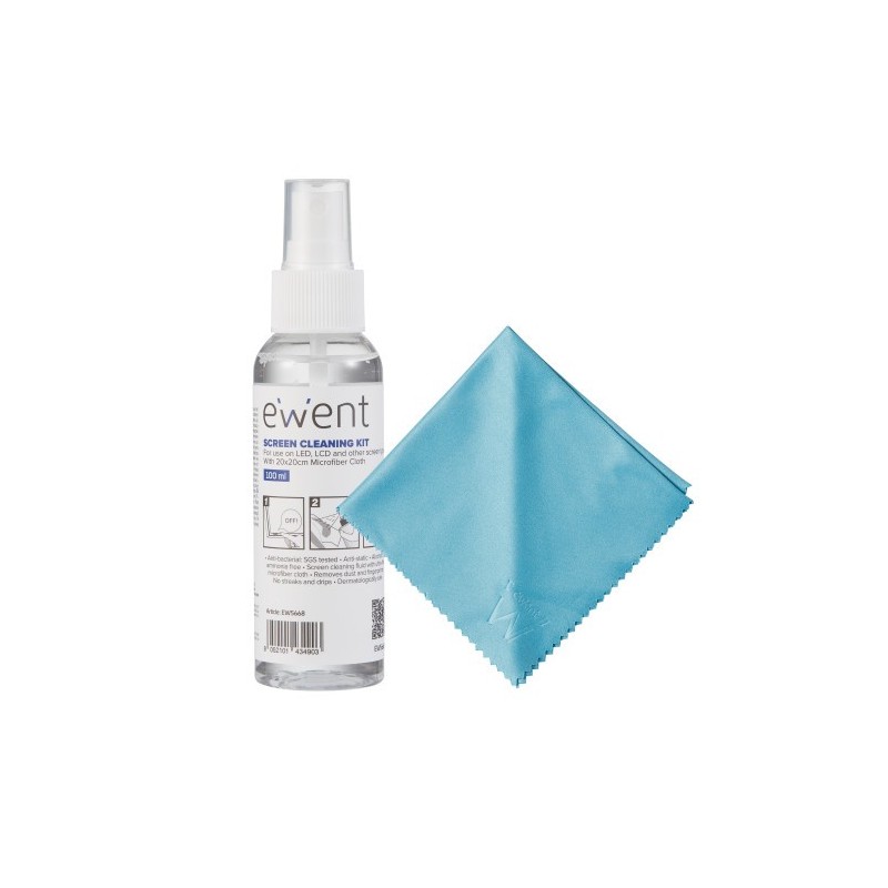 Ewent EW5668 kit de limpieza para computadora Pantallas / Plásticos, Universal Kit de limpieza para equipos 100 ml
