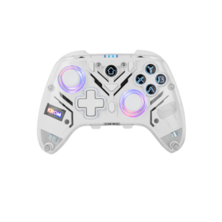 KROM KRYSTAL TRANSPARENTE , WIRELES BLUETOOTH O CABLE , COMPATIBLE PC, SWITCH, SWITCH2 , ANDROID E IOS