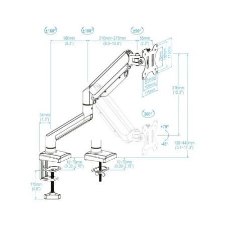TooQ DB1334TNR-W soporte para monitor 86,4 cm (34″) Escritorio Blanco