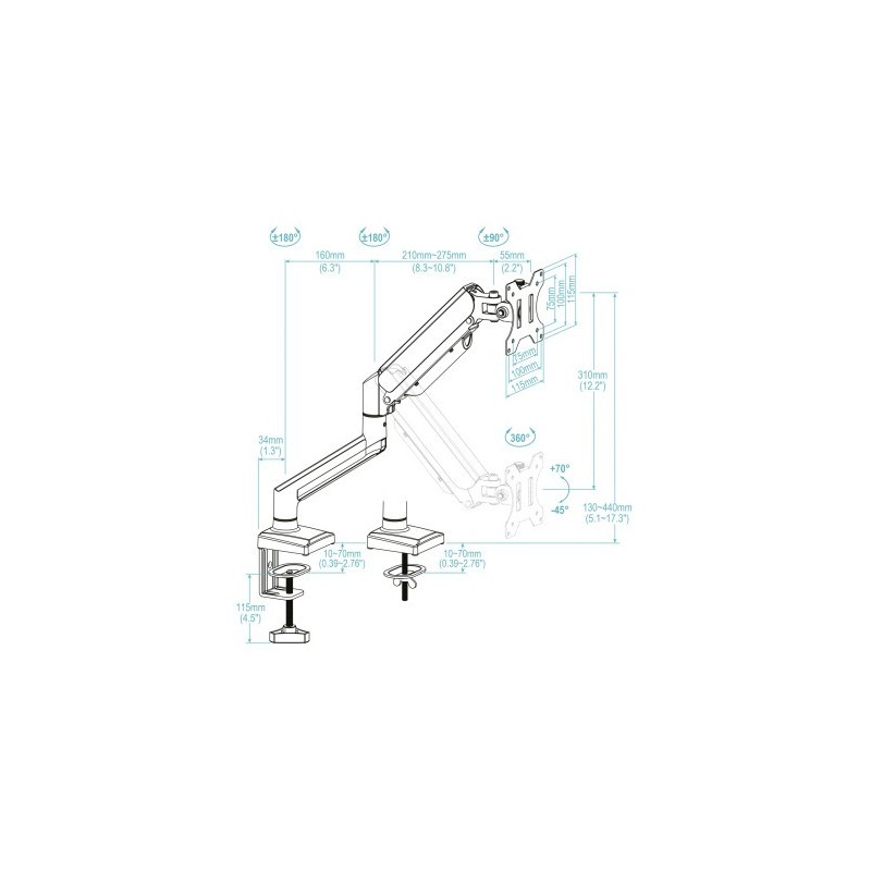 TooQ DB1334TNR-W soporte para monitor 86,4 cm (34″) Escritorio Blanco
