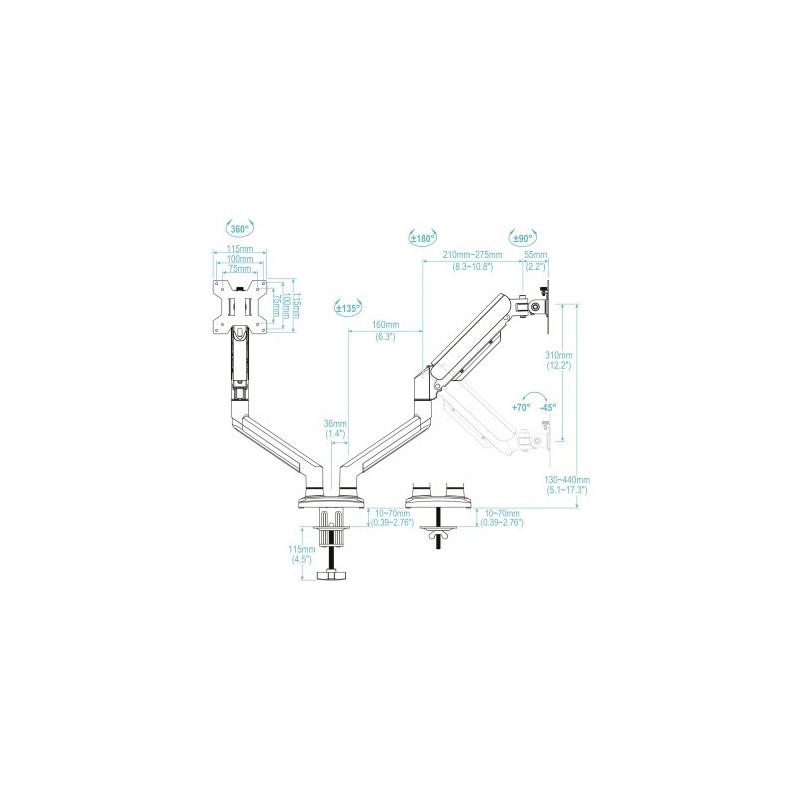 TooQ DB1434TNR-W soporte para monitor 86,4 cm (34″) Escritorio Blanco