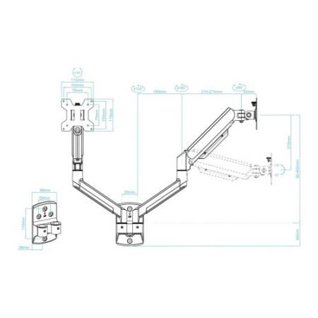 TooQ LP1434TNR-B soporte para monitor 86,4 cm (34″) Escritorio Blanco