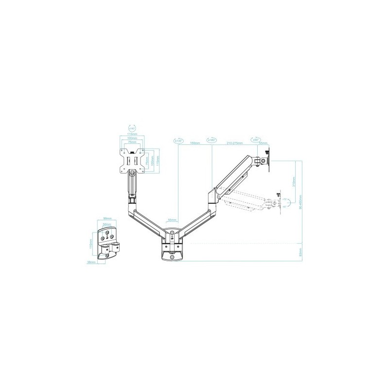 TooQ LP1434TNR-B soporte para monitor 86,4 cm (34″) Escritorio Blanco