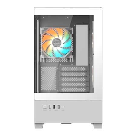 GIGABYTE C201 PANORAMIC ICE Caja para PC – Torre media, m-ATX, compatible con radiador de 360 mm, 3 ventiladores preinstalados, 