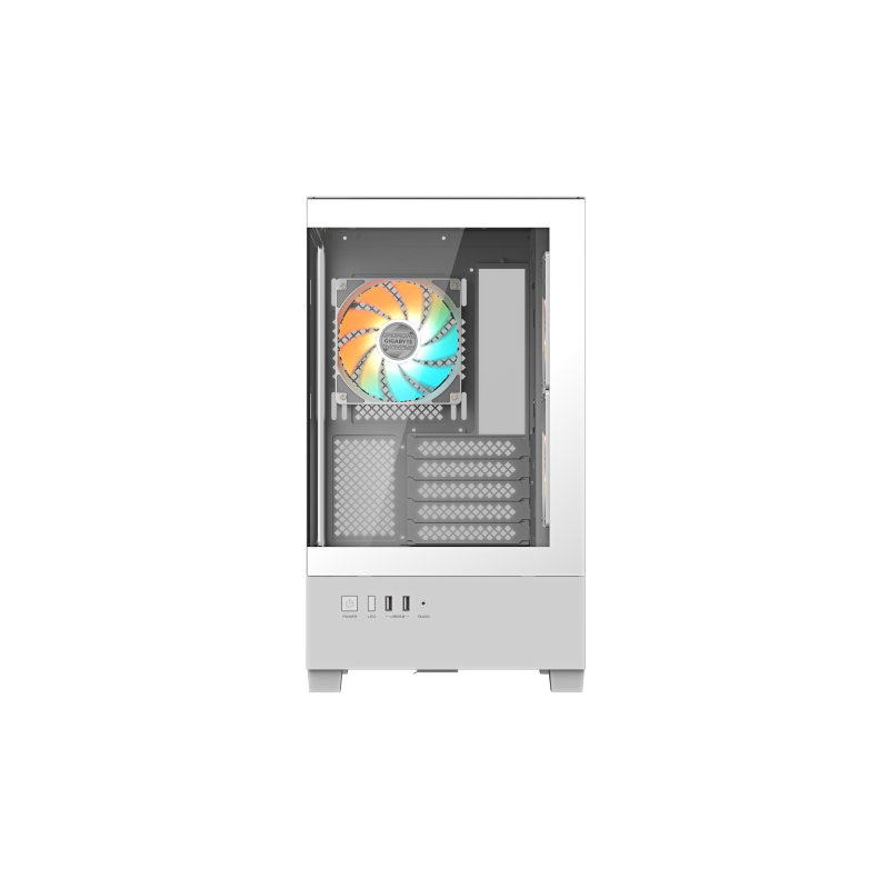 GIGABYTE C201 PANORAMIC ICE Caja para PC – Torre media, m-ATX, compatible con radiador de 360 mm, 3 ventiladores preinstalados, 