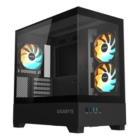 GIGABYTE C201 PANORAMIC Caja de PC – Torre Media, m-ATX, soporte para radiador de 360 mm, 3 ventiladores preinstalados, USB 3.0,