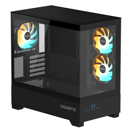 GIGABYTE C201 PANORAMIC Caja de PC – Torre Media, m-ATX, soporte para radiador de 360 mm, 3 ventiladores preinstalados, USB 3.0,