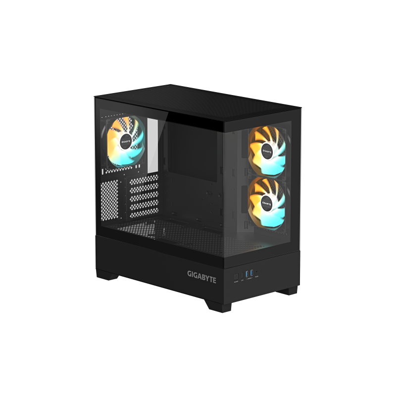 GIGABYTE C201 PANORAMIC Caja de PC – Torre Media, m-ATX, soporte para radiador de 360 mm, 3 ventiladores preinstalados, USB 3.0,