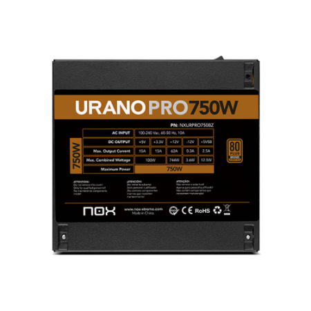 NOX Urano PRO 750W Bronze unidad de fuente de alimentación ATX Negro